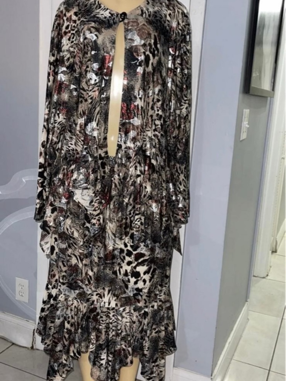 Animal Print Knit Dress with Ruffled Hem